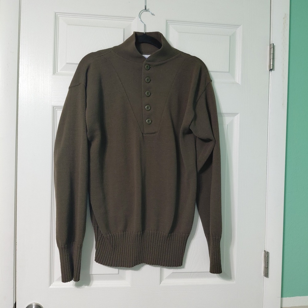 DSCP Garrison Collection Mens XL Brown 5 Button Military Sweater OD 100% Acrylic
